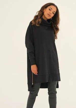 Zipper - black asymmetric hoodie with a side zipper