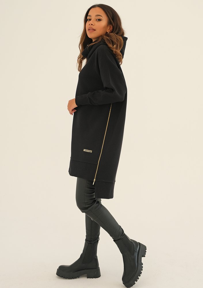 Zipper - black asymmetric hoodie with a side zipper