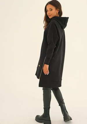 Zipper - black asymmetric hoodie with a side zipper