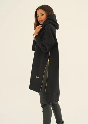 Zipper - black asymmetric hoodie with a side zipper