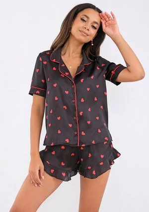 Nap - black hearts printed pyjama set