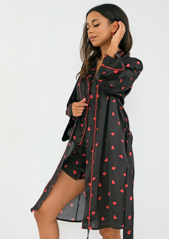 Nap - black hearts printed pyjama set