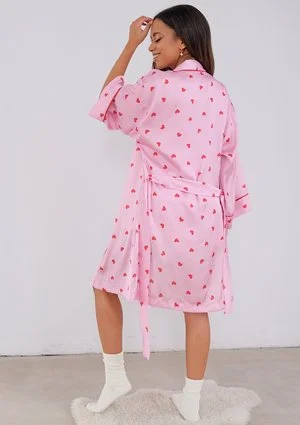 Nap - pink heart patterned satin housecoat