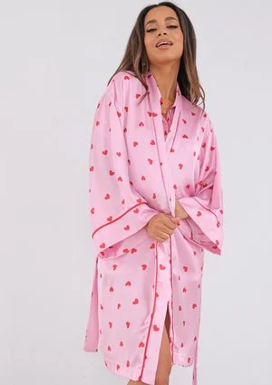 Nap - pink heart patterned satin housecoat