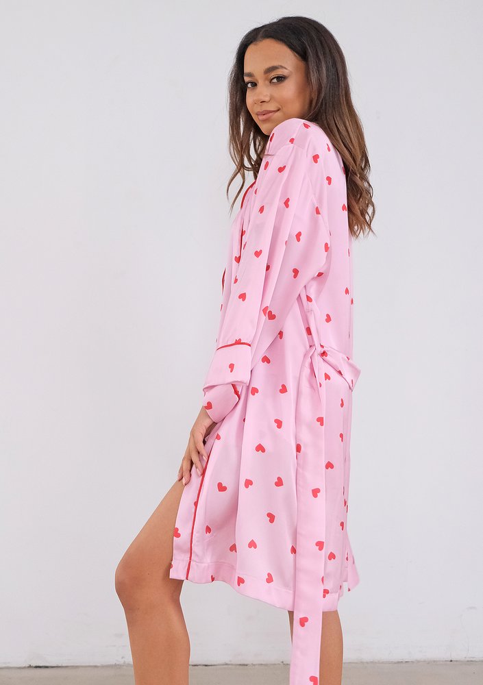 Nap - pink heart patterned satin housecoat