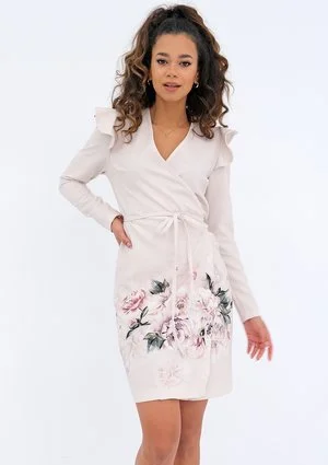 Nolita - nude wrap dress with a floral border