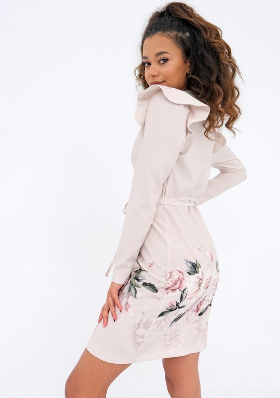 Nolita - Sukienka z kwiatowym borderem Nude