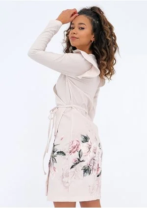 Nolita - nude wrap dress with a floral border