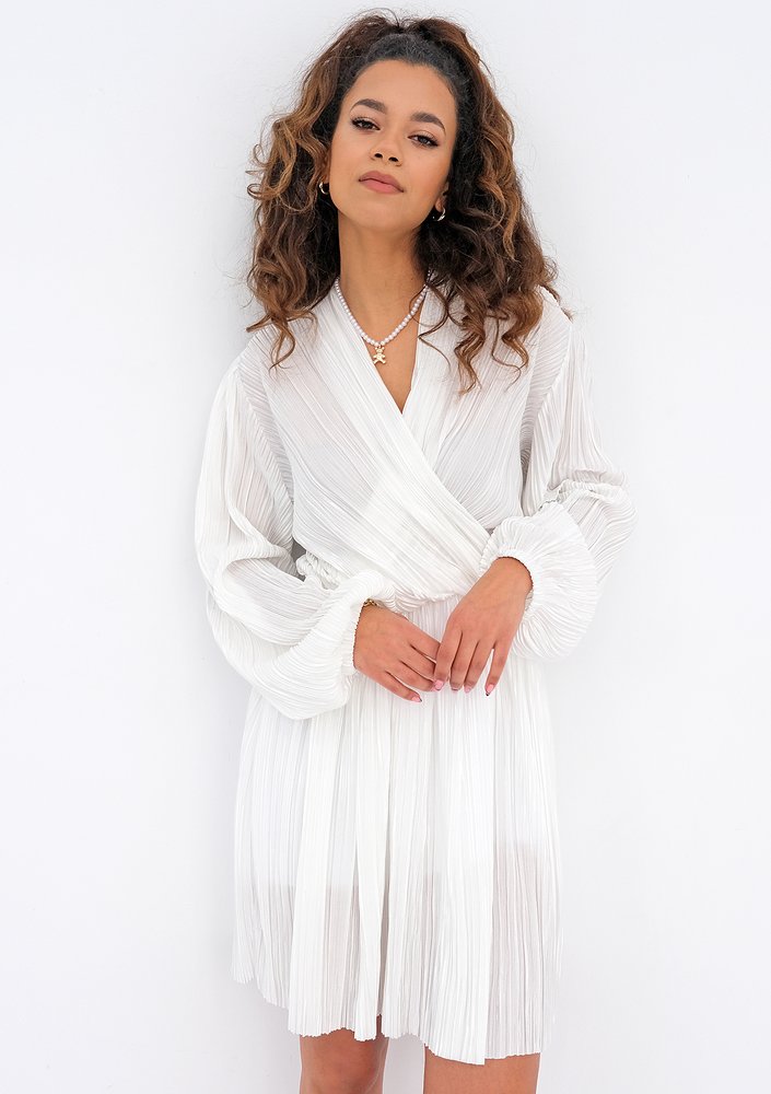 Simona - ecru pleated wrap dress