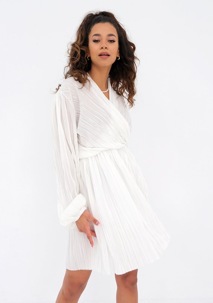 Simona - ecru pleated wrap dress