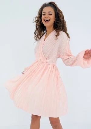 Simona - powder pink pleated wrap dress