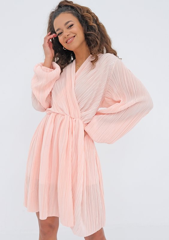 Simona - powder pink pleated wrap dress