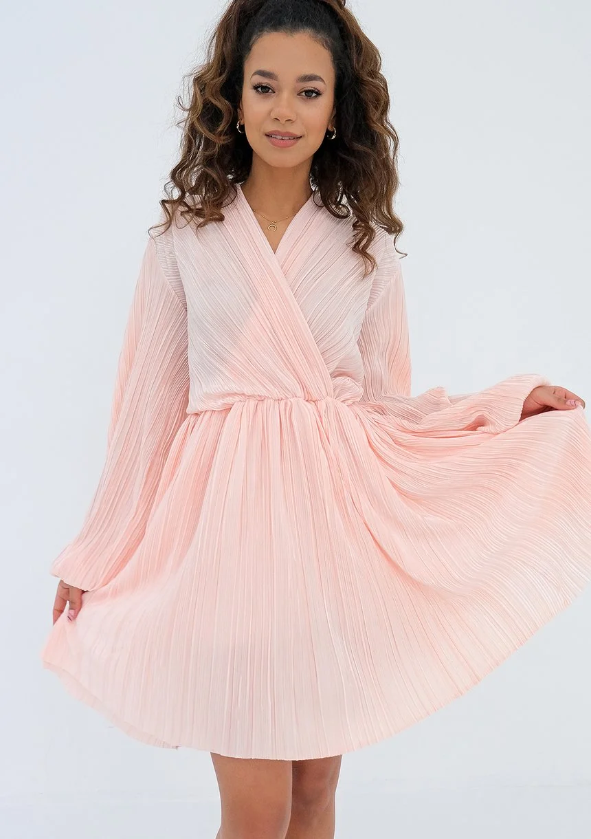 Simona - powder pink pleated wrap dress
