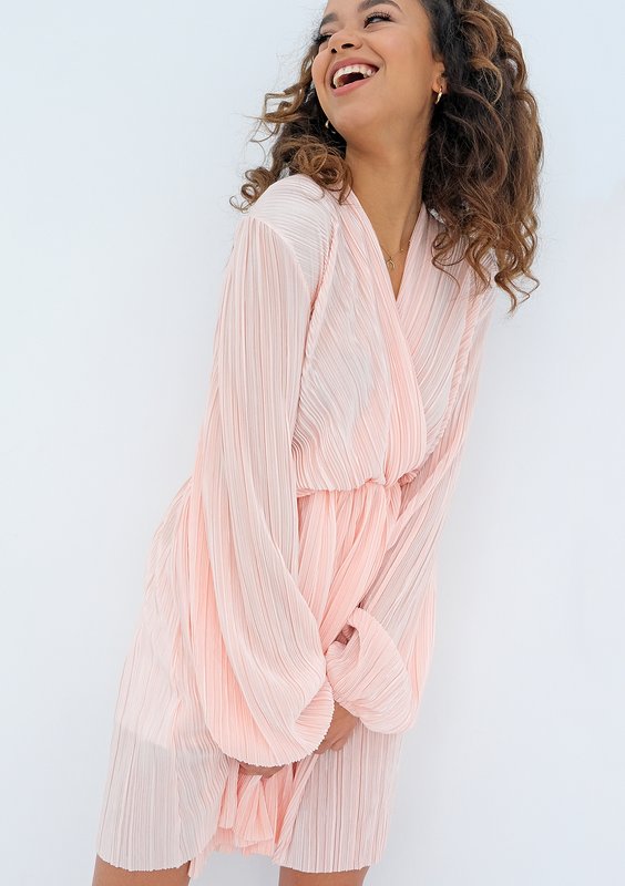 Simona - powder pink pleated wrap dress