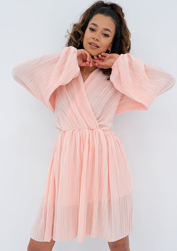 Simona - powder pink pleated wrap dress