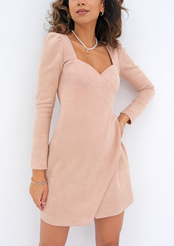 Kleo - mini nude eco suede dress