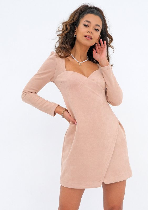 Kleo - mini nude eco suede dress