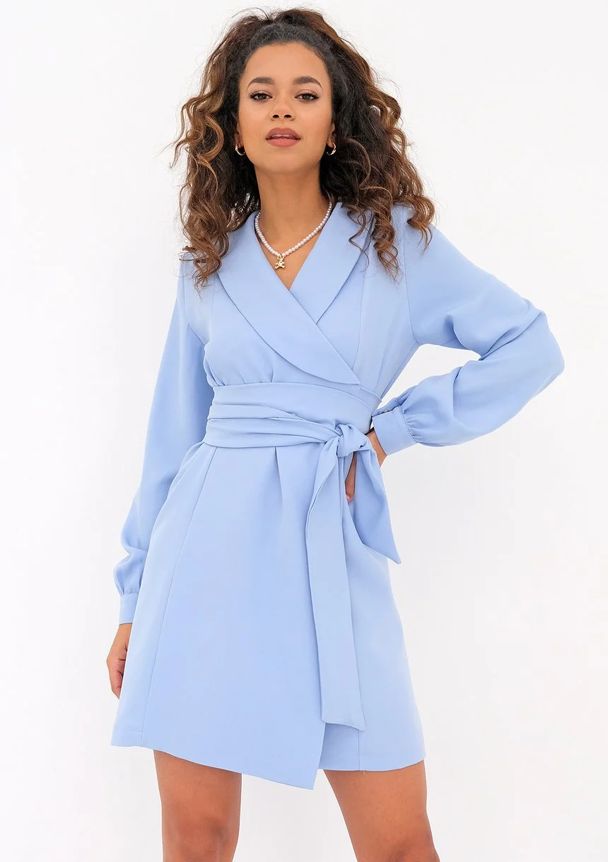 Daniela - Kopertowa sukienka mini Błękitna
