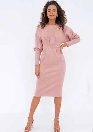 Agnese - midi powder pink eco suede dress