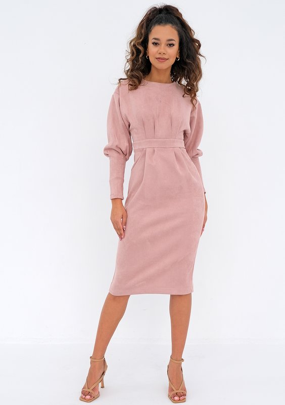 Agnese - midi powder pink eco suede dress