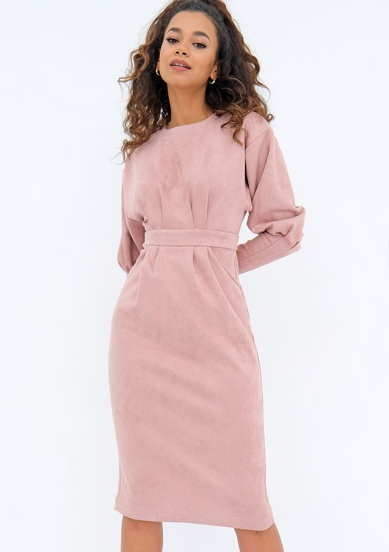 Agnese - midi powder pink eco suede dress
