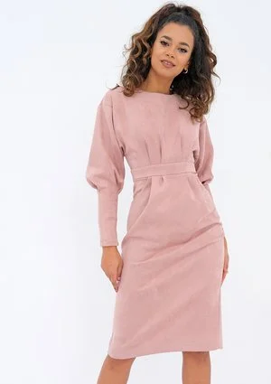Agnese - midi powder pink eco suede dress