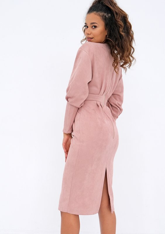 Agnese - midi powder pink eco suede dress