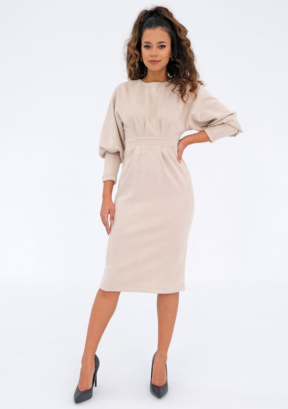 Agnese - midi beige eco suede dress