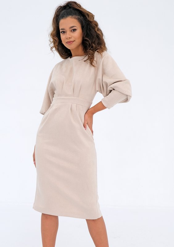 Agnese - midi beige eco suede dress