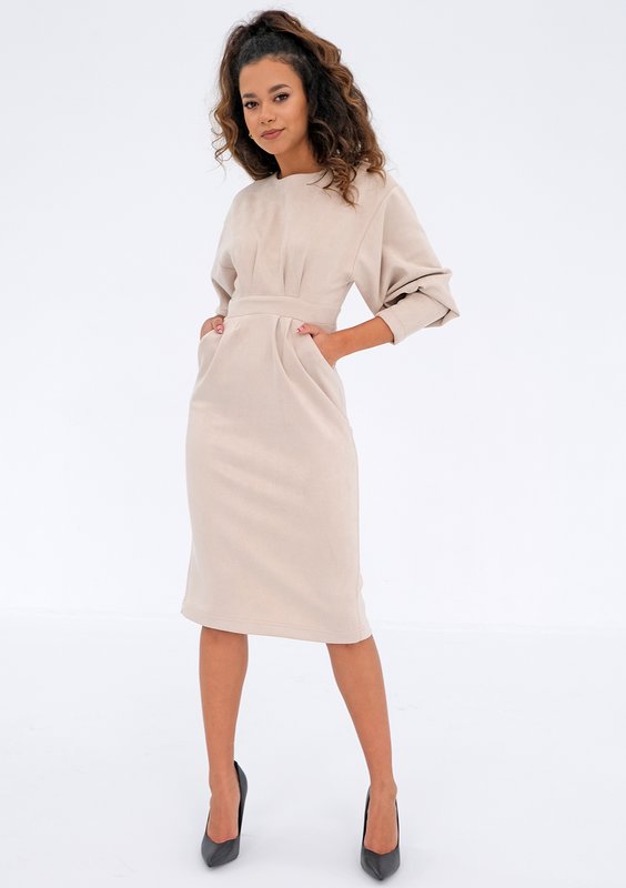 Agnese - midi beige eco suede dress
