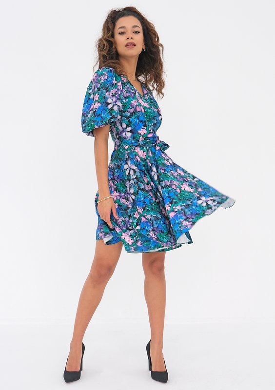 Cornelia - flared mini dress with green flowers