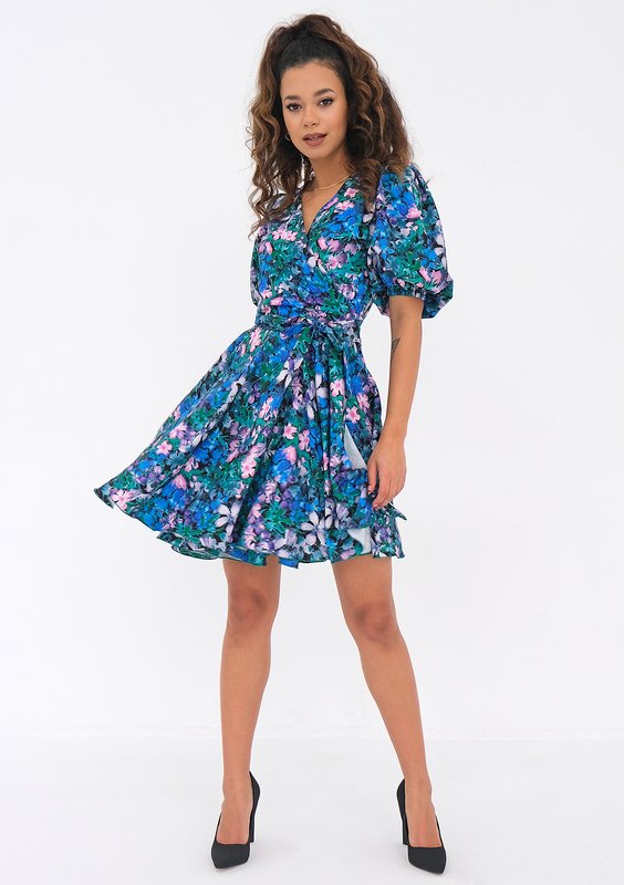 Cornelia - flared mini dress with green flowers