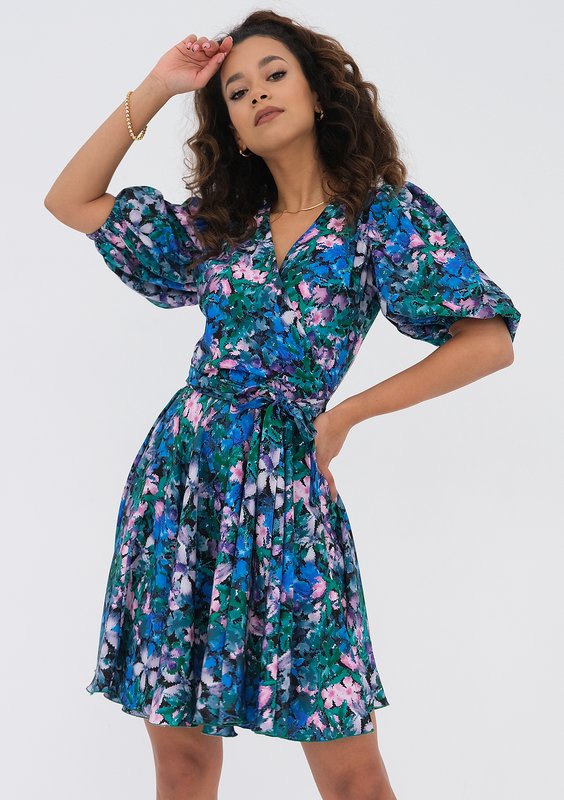 Cornelia - flared mini dress with green flowers