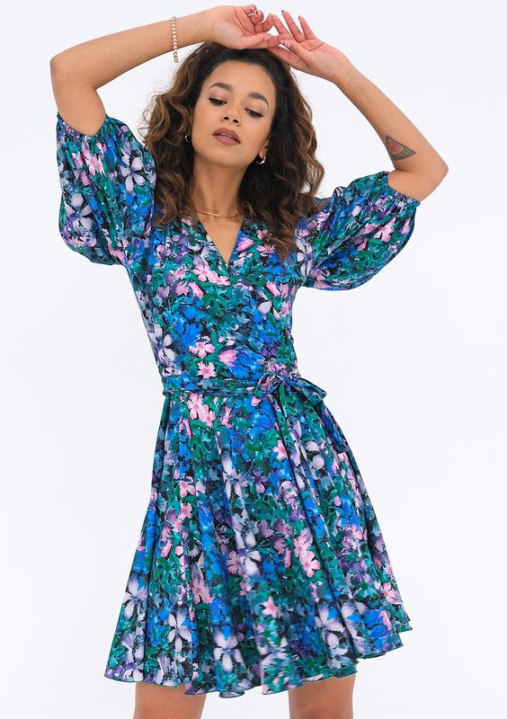 Cornelia - flared mini dress with green flowers