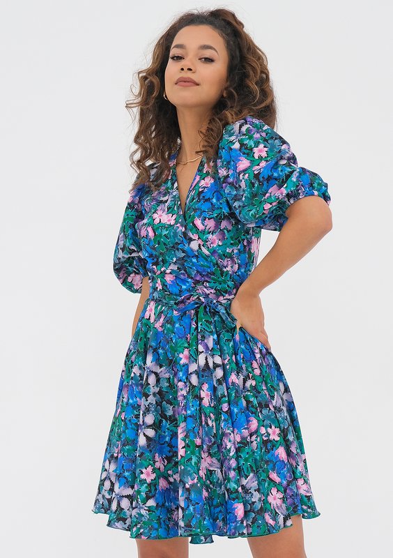 Cornelia - flared mini dress with green flowers