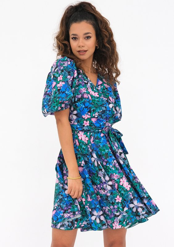 Cornelia - flared mini dress with green flowers