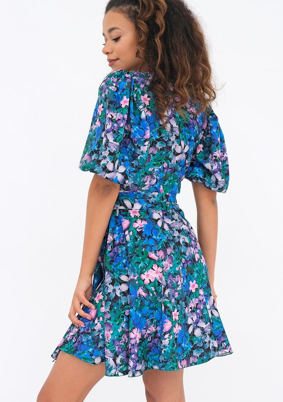 Cornelia - flared mini dress with green flowers