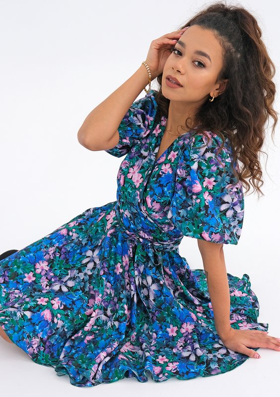 Cornelia - flared mini dress with green flowers