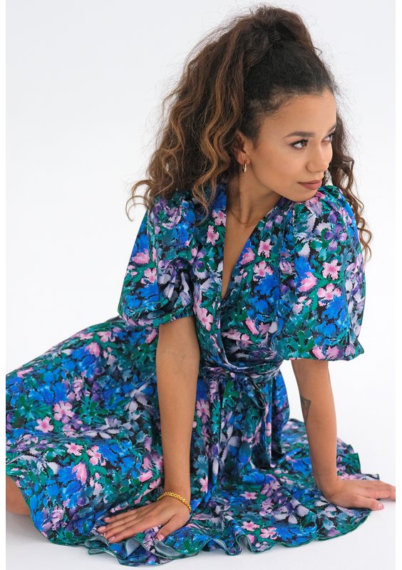 Cornelia - flared mini dress with green flowers