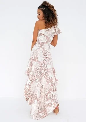 Vanessa - Asymetryczna sukienka maxi Beżowy Print
