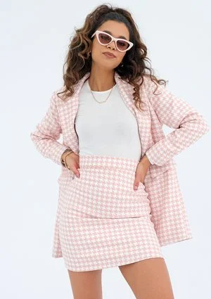 Lisa - pink houndstooth mini skirt