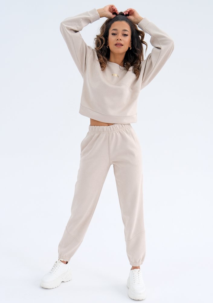Irvine - beige eco suede sweatpants