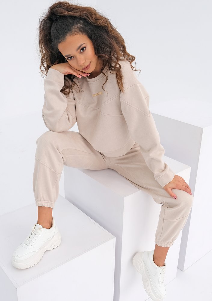 Irvine - Beige faux suede sweatshirt