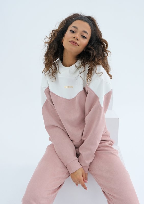 Wavy - powder pink faux suede sweatshirt
