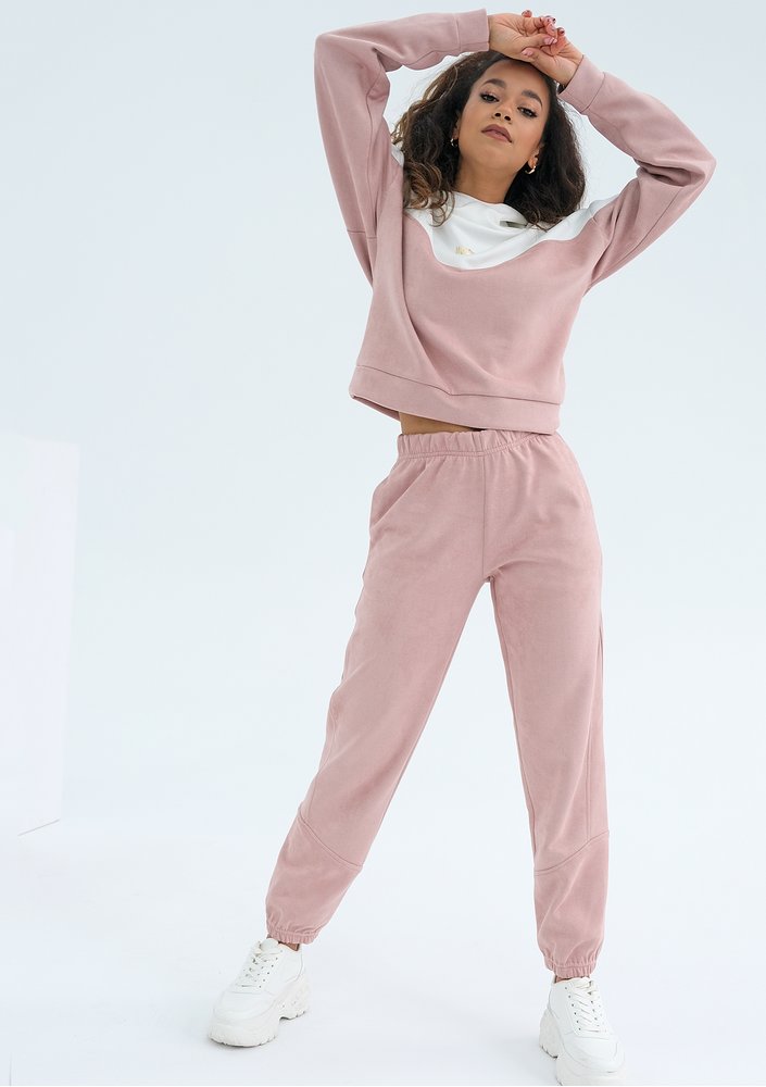 Wavy - Bluza z imitacji zamszu Pudrowa