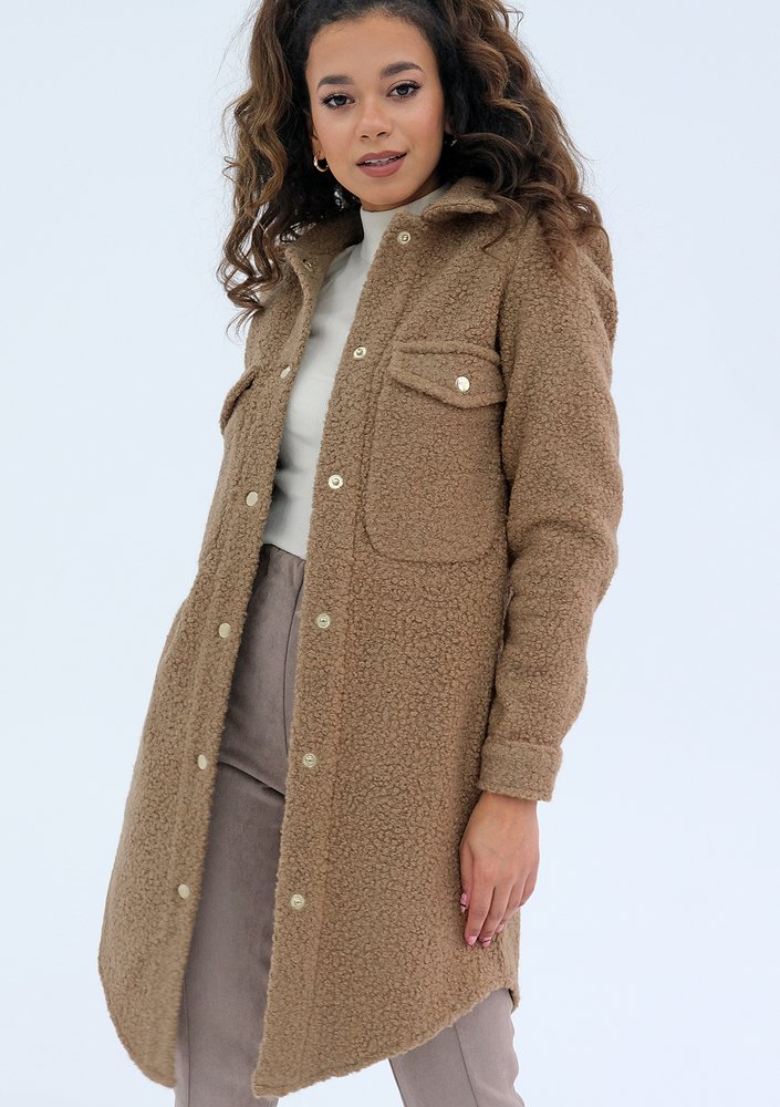 Shebi - Long camel brown boucle shirt