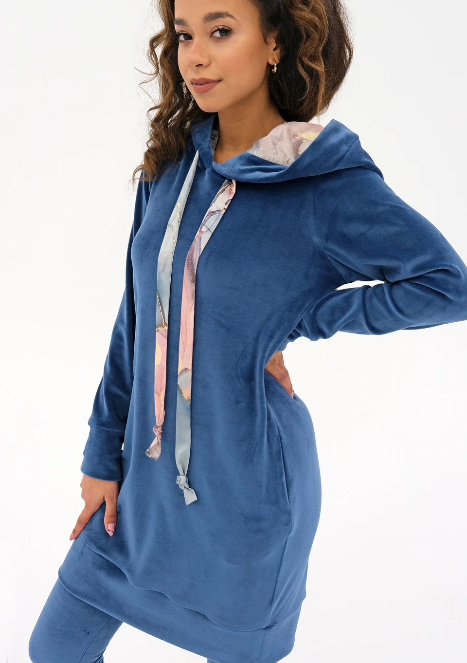 blue velvet hooded dress Navy Blue and Black Velvet Gothic Hooded Medieval Dress