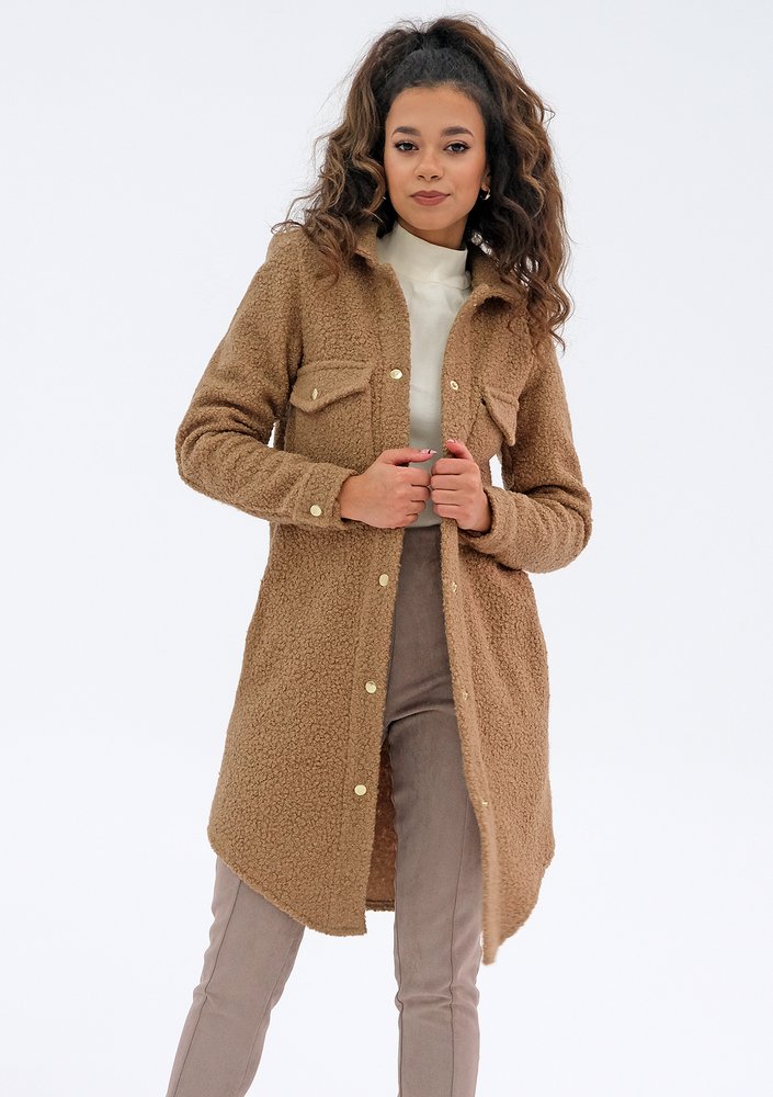 Shebi - Long camel brown boucle shirt