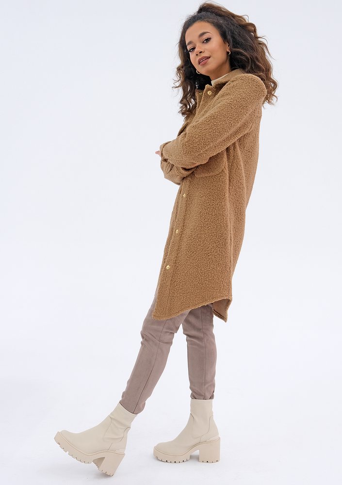 Shebi - Long camel brown boucle shirt