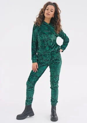 Queens - green dotted velvet sweatpants